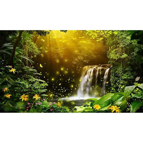 Fantasy Forest Aquarium Background Jungle Waterfall Lake Fish Tank Background Fairy Valley Waterfall Reptile Tank Backgrounds Golden Light Lush Canopy Enchanting Oasis Terrarium Backgrounds 24x12in - color: Pure Green, size: 24(W)x12(H)inches/ 60(W)*30cm(