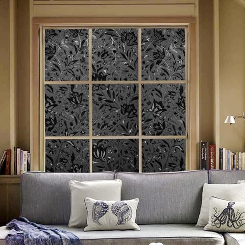 Total Blackout Window Film - 100% Opaque Frosted Privacy Film for High Privacy, Removable Static Cling (Tulip Design, 17.5 x 78.7 Inches) - color: Black, size: 17.5 x 78.7 Inch