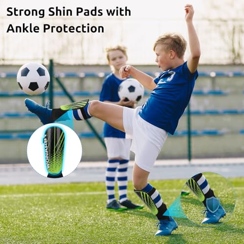 Shin Guards Soccer Youth Kids, Shin Guard Boys Girls Teenagers 2-18 Yrs Old | Soccer Shin Guards with Ankle Sleeves Protection - Football Shin Pads Equipment with Adjustable Strap - color: Green, size: Small