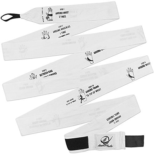 ArrowWay Instructional Hand Wraps w/Printed Directions for Boxing & MMA - 142" Meister Elastic - color: White