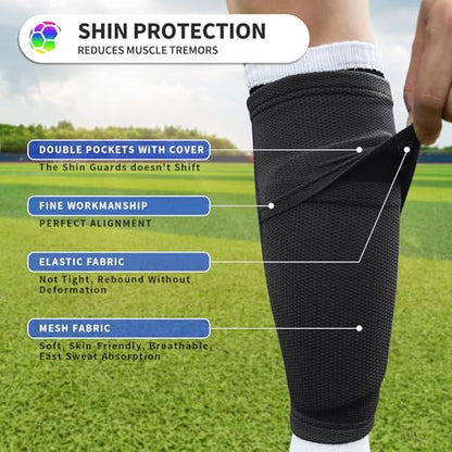 Toddler Kids Youth Soccer Shin Guards with Sleeves for Ages 3-15 - color: Black, size: M ( 3'10" - 4'5" Tall )