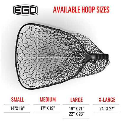 EGO S2 Slider Fishing Net Handle | Adjustable Extension Handle, Minimal Water Drag Design, Ergonomic Foam Grip for Landing Nets - size: 29" to 60" Handle, 22” x 23” Hoop, style: Rubber Coated Nylon Mesh