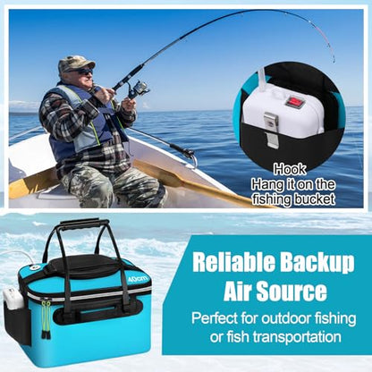 2 Pcs Fishing Bucket and Live Bait Aerator, Foldable Multi Functional Live Bucket Portable Quiet Aerator Outdoor Camping Fishing EVA Bag