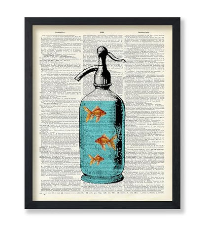 Poster Master Goldfish Bowl Print - Dictionary Poster - Fish & Aquarium Art - Gift for Men, Women & Animal Lover - Minimal Decor for Living Room, Bathroom or Office - 8x10 UNFRAMED Wall Art
