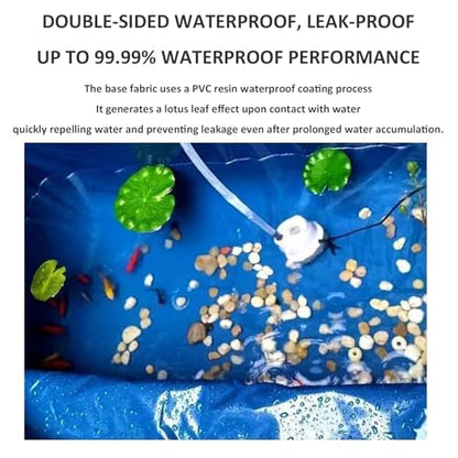 Foldable Canvas Fish Pond Tank, Above Ground Fish Pond Koi Goldfish Turtle Breeding Pool, Portable Indoor Outdoor Aquarium, Ornamental Water Storage Tank with Metal Frame & Drain Valve - size: 1.5x1.5x0.8m