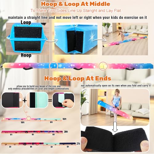 Marfula 6 FT / 8 FT / 9 FT Folding Gymnastics Beam Foam Balance Floor Beam - color: Bubble Rainbow, size: 9 Ft