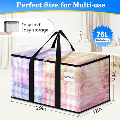 BlissTotes 2-Pack Large Moving Bags with Backpack Straps & Strong Zippers, Heavy-Duty Storage Bags Moving Boxes for Space Saving, Dorms, Transport, 76L-20 Gallons, Clear - size: 20 Gallons