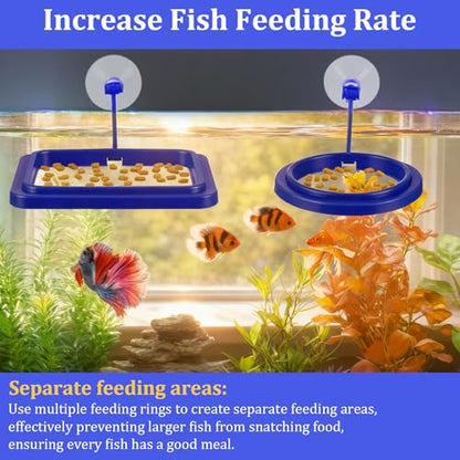 2Pcs Floating Fish Feeder, Fish Feeding Ring for Aquarium, Betta Fishes Tank Accessories Blue Turtle Feeding Ring with Suction Cup, Square & Round Floating Food Feeder for Betta, Goldfish, Turtle