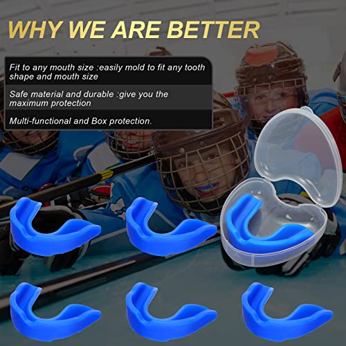 BBTO 6 Pack Kids Youth Mouth Guard for Football Sports, Boys Girls Mouthguard with Case, Soft Mouth Guard for Hockey Boxing Basketball, Ages 4+ - color: Blue