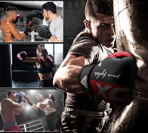 RDX Boxing Gloves, Maya Hide Leather Training Gloves for Muay Thai, Kickboxing, Sparring, Punch Bag, Punching Bag, Kickboxing Gloves, Martial Arts Training, Home Gym, Men, Women, 8 10 12 14 16 oz - color: WHITE/BLACK, size: 12OZ