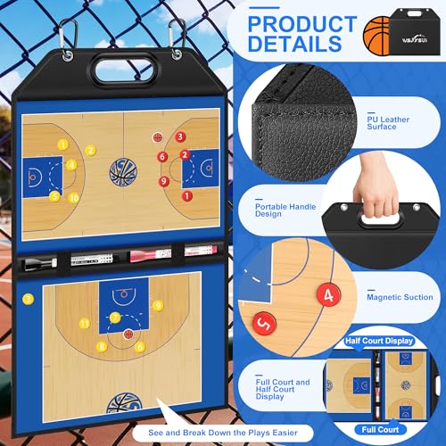 Basketball Coaching Board, Magnetic Basketball Board for Coaches | Foldable Leather, Professional Tactic Board, Dry Erase Strategy Whiteboard, Carry Handle, Lightweight - style: Basketabll