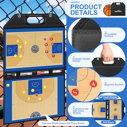 Basketball Coaching Board, Magnetic Basketball Board for Coaches | Foldable Leather, Professional Tactic Board, Dry Erase Strategy Whiteboard, Carry Handle, Lightweight - style: Basketabll