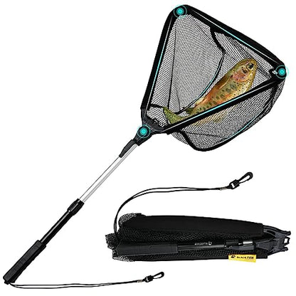 Black Paw Floating Fishing Net Foldable Telescopic Fish Landing Net with Built in Length Scale Rubber Coated for Kayak, Fly, Trout