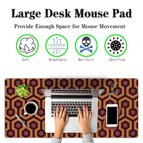 Office Desk Mat Red Yellow Big Mouse Pad Gaming Desk Pad Full Desk Mat Non-Slip Rubber Base Waterproof with Stitched Edges 35.4" X 15.7" for Game Office, The Shining Carpet Style - color: The Shining Carpet Style