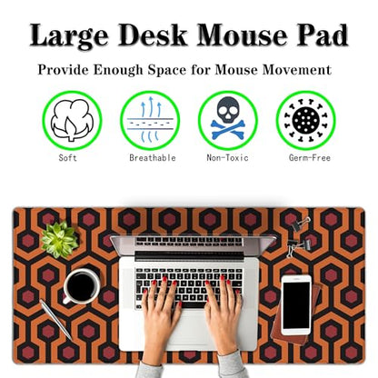 Office Desk Mat Red Yellow Big Mouse Pad Gaming Desk Pad Full Desk Mat Non-Slip Rubber Base Waterproof with Stitched Edges 35.4" X 15.7" for Game Office, The Shining Carpet Style - color: The Shining Carpet Style