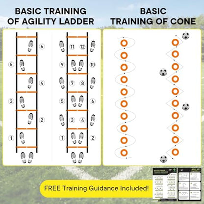 Agility Ladder Training Set, 20ft Speed Ladder with 4 Hurdles, Jump Rope, 12 Soccer Cones & Running Parachute, All-in-One Agility Speed Training Equipment for Soccer, Football, Basketball - color: blue