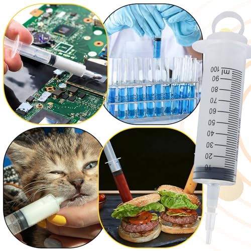 100ml Syringes Without Needle, 4 Pack Plastic Syringe with Cap for Pet Feeding, Scientific Labs, Glue, Oil & Precise Liquid Measurement - size: 100ml