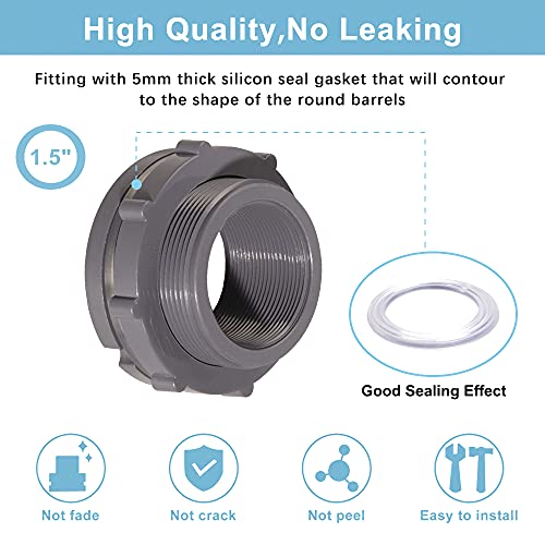 1.5 Inch PVC Bulkhead Water Tank Connector Adapter Fitting with Plugs Thru-Bulk Pipe Fitting for Rain Barrels, Aquariums, Ponds(Set of 2) - size: 1.5"-2pcs
