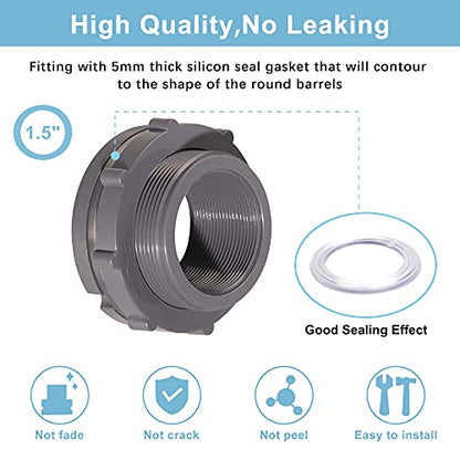 1.5 Inch PVC Bulkhead Water Tank Connector Adapter Fitting with Plugs Thru-Bulk Pipe Fitting for Rain Barrels, Aquariums, Ponds(Set of 2) - size: 1.5"-2pcs
