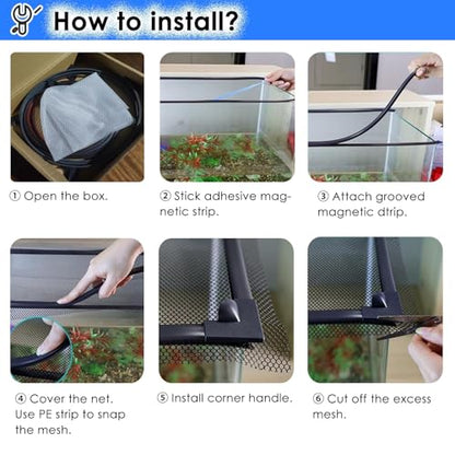 LZMZMQ Magnetic Aquarium Cover Fish Tank Lid, Home Fish Tank Protector from Cats, Square Terrarium Top Covers Anti-Fish Jump Net with Corner Handles(L130xW45cm)