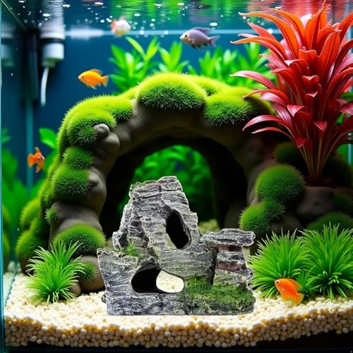 Artificial Moss Rock Cave Aquarium Decor, Fish Tank Hideout, Mountain Terrain Ornament