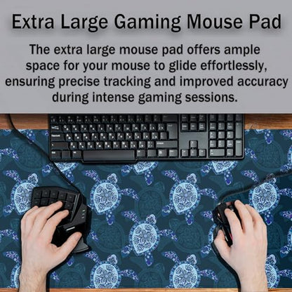 Computer Desk Mat Blue Mats, Gaming Mouse Pads Big Mouse Pad, Desk Pads Large Non-Slip Rubber Base Waterproof with Stitched Edges, 35.4 X 15.7 inch for Work/Game/Office/Home Turtle Pattern - color: Blue Turtle Pattern