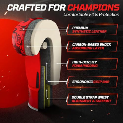 Flexzion Boxing Sparring Training Gloves Pro Muay Thai Kickboxing Heavy Bag Punching Mitts Wrist Wrap Full Contact Combat Sport Protective Hand Gear Martial Art Supply for Women & Teens, 10Oz - color: Tiger Red