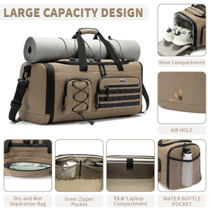 BOSSTIN Gym Bag for Men & Women, 45L-50L Expandable Sports Duffle Bag - color: Khaki Checkered