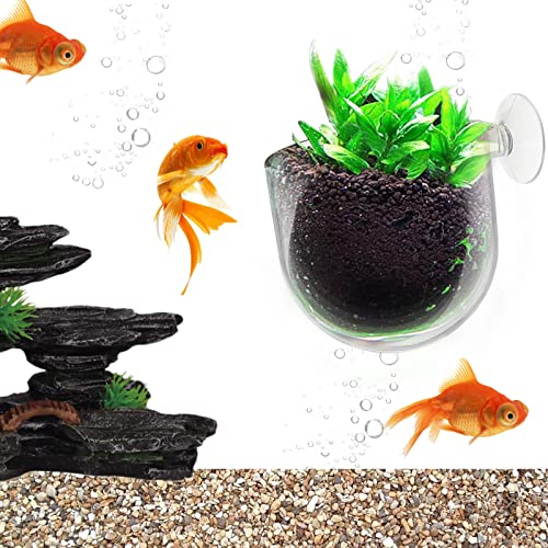 Uenhoy 5 Pcs Plastic Aquatic Plant Pots, Aquarium Plant Pots with Suction Cups, Acrylic Aquarium Planter, Red Shrimp Live Plant Fish Tank Holder - size: 5 Pcs
