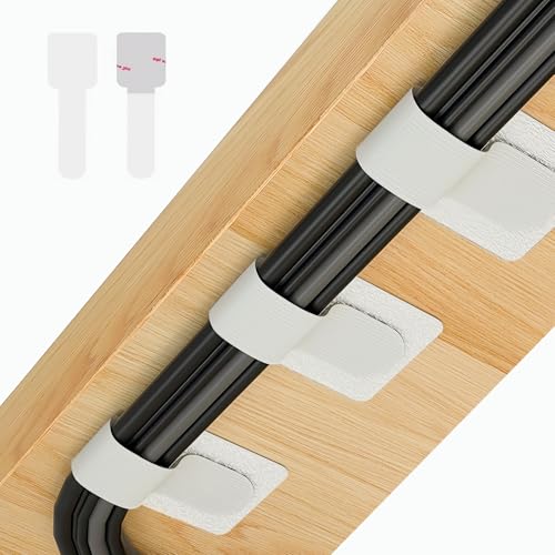 50 PCS Hook and Loop Cable Ties, Under Desk Cable Management, Self Adhesive Cable Clips Straps, Sticky-Back Cord Organizer, Wire Organizer for TV PC Laptop Ethernet Desktop, White - color: White