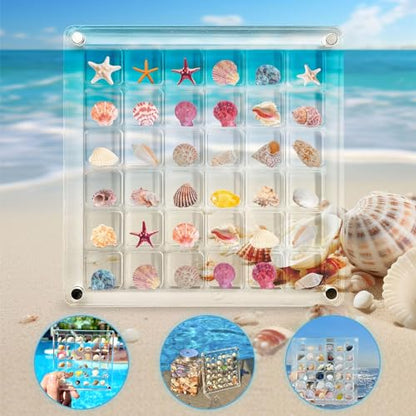 Artlunar 36 Grids Acrylic Display Box, Approx. 12 x 12 cm Clear Magnetic Shadow Box for Seashell, Rock, Crystal, Thimble Collection, Mini Trinket Display Holder for Collector