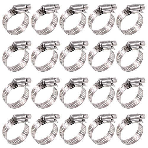 Glarks 20Pcs 304 Stainless Steel Adjustable 18-32MM Range Worm Gear Hose Clamps Assortment Kit, Fuel Line Clamp for Water Pipe, Plumbing, Automotive and Mechanical Application (18-32MM)