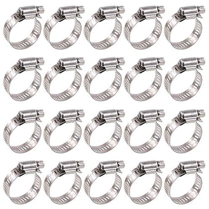 Glarks 20Pcs 304 Stainless Steel Adjustable 18-32MM Range Worm Gear Hose Clamps Assortment Kit, Fuel Line Clamp for Water Pipe, Plumbing, Automotive and Mechanical Application (18-32MM)