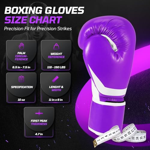 Flexzion Boxing Sparring Training Gloves Pro Muay Thai Kickboxing Heavy Bag Punching Mitts Wrist Wrap Full Contact Combat Sport Protective Hand Gear Martial Art Supply for Women & Teens, 10Oz - color: Purple
