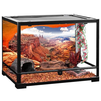 AWERT Stone Reptile Habitat Background Sky Oasis Mountain Cactus Sun and Desert Terrarium Background 72x16 inches Polyester Background - size: 72x16in/180x40cm