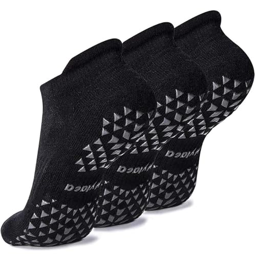 Hylaea Unisex Non Slip Socks with Grip for Yoga, Hospital, Pilates, Barre | Ankle, Cushioned - color: 3 Pairs Black, size: Small-Medium