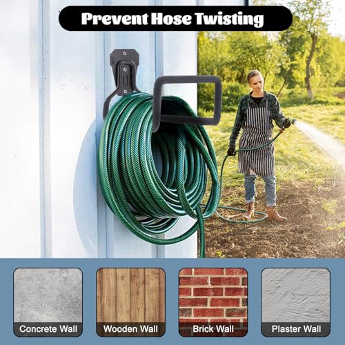1 Pack Garden Hose Holder, Hose Reel Heavy Duty Hose Hanger, Wall Mounted Water Hose Holder Outdoor/Indoor Metal Durable Hose Hooks Ideal for Water Hose Storage Garden Yard Hold Max 77 Lbs- Black
