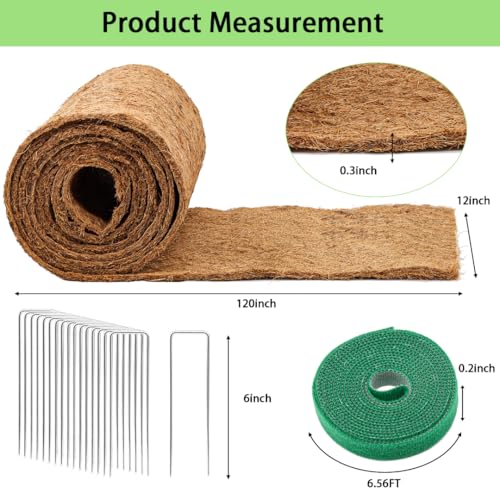 Thick Coco Fiber Liner Roll,120x12.1inch Natural Coconut Liners for Planter Box Flower Basket, Coco Coir Sheets Coconut Fiber Mat,Garden Decoration, DIY Moss Pole,Animal Pet Pad, Reptile Carpet - size: 120.1IN x 12IN