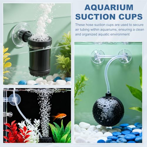 Aquarium Suction Cups, Fish Tank Suction Cups Clips Airline Tube Holders Clamps (Plastic, 8Pcs, Clear) for 0.8" Fish Tank Airline Tubing Binding Moss Shrimp Nest, 20x30MM