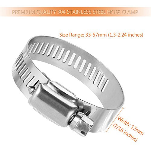 LOKMAN 20 Pack Stainless Steel Hose Clamp Adjustable 1-1/4'' - 2-1/4'' (33-57mm) Worm Gear Hose Clamp, Metal Fuel Line Pipe Clamp for Plumbing, Automotive And Mechanical Application - size: 33-57mm