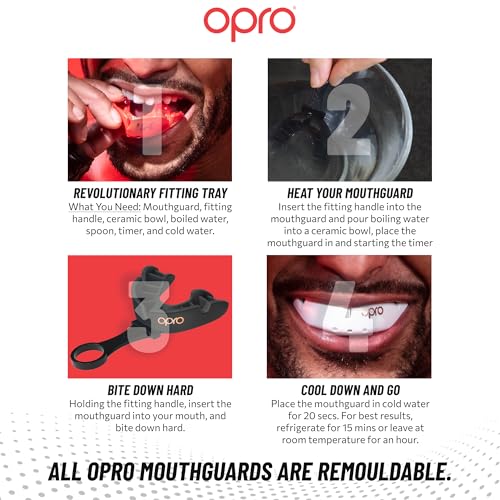 OPRO Bronze Level Moldable Mouth Guard, Essential Fit (Black) - color: Black, size: Adult