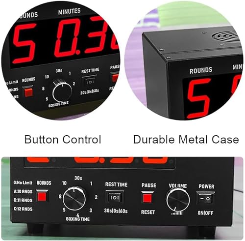 McbeAn Classic Boxing Interval Timer, Professional Gym Timer with LED Display, Selectable Training Time and Cycle Repetitions, for Muay Thai/MMA/Kickboxing