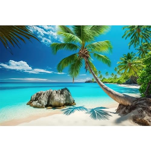 Ocean Beach Aquarium Background Tropical Beach Seascape Coconut Trees Terrarium Backgrounds Sunny Seabeach Coastal Landscape Fish Tank Background Blue Ocean Sandbeach Reptile Tank Backgrounds 24x16in - color: Dark Aqua, size: 24(W)x16(H)inches/ 60(W)*40cm