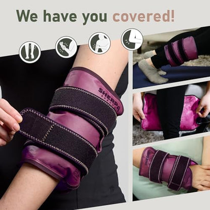 Medium Gel Ice Pack Wrap with Straps, Stretchable 8" x 23" | Hot and cold gel ice pack for pain relief, tennis elbow, ankle, foot & hand, iwith straps hold pack securely in place, purple - size: Medium, style: Purple