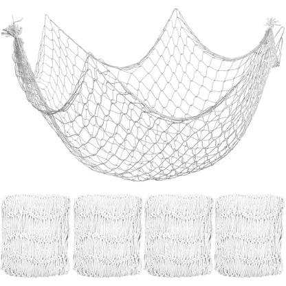 4 Pack Fish Net Decorative 80 x 40 Inch, Natural Cotton Fishing Net Wall Hanging Fishnet Decorations for Mermaid, Pirate, Nautical, Hawaiian, Under The Sea Themed Party Supplies, Beige