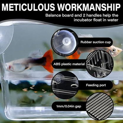Breeder Box for Fish Tank Multi Compartment Fish Isolation Box for Aquarium with Suction Cup & Feeding Port Transparent ABS Fish Breeding Box for Baby Fish, Shrimps, Fish Isolation Box