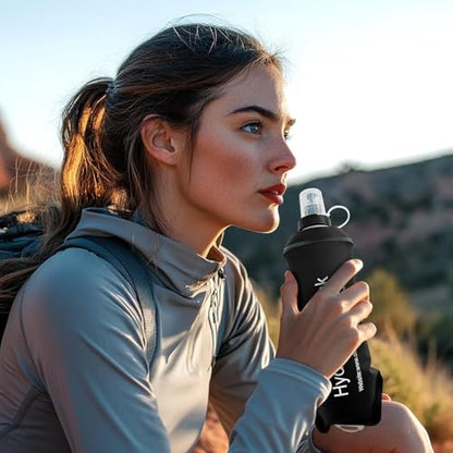AXEN Soft Flask TPU Foldable Running Hydration Flask, Soft Collapsible Water Bottle for Hydration Pack Cycling Marathon Running Hiking - color: Black-500ml