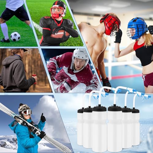 Lacrosse Water Bottles with Straw, for Hockey Football, White - color: White