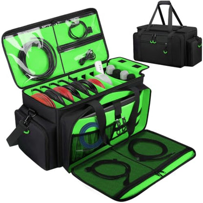 Large Dj Cable Bag with Detachable Dividers, Bottom Pad - color: Green, style: Dj Cable Bag