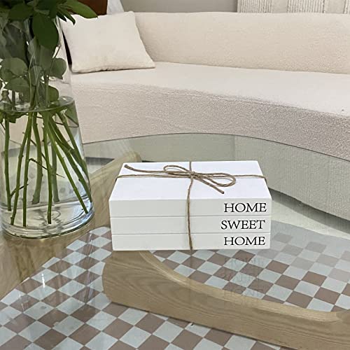 Decorative Books for Home Decor, White Faux Books for Decoration, Rustic Farmhouse Stacked Display Books with 52in Wood Bead Garland for Coffee Tables Living Room, (Home Sweet Home) - style: Home Sweet Home